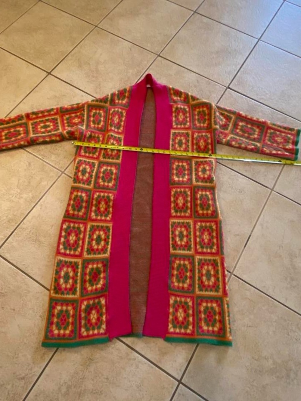 Long Open-Front Women's Cardigan in Pink Multi - Picture 5 of 8